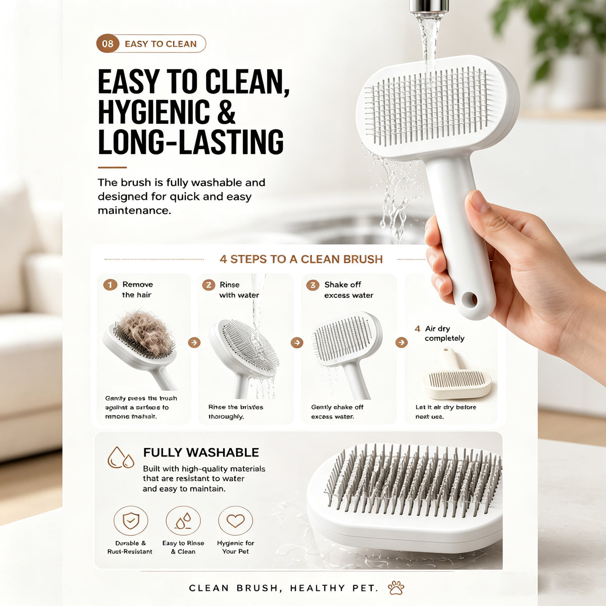Self-cleaning slicker brush for dogs and cats