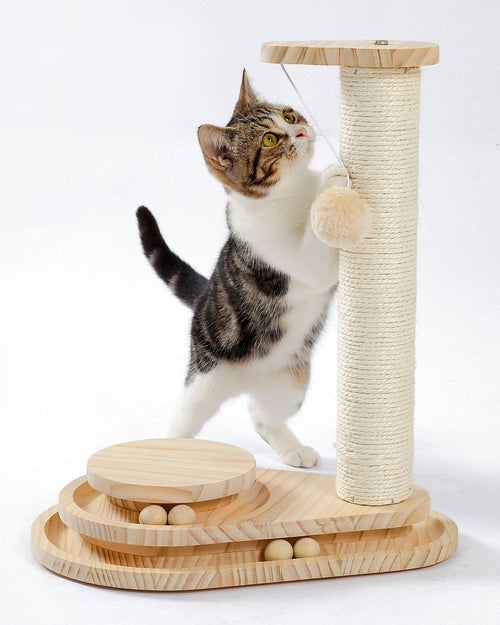2-in-1 cat scratcher with interactive ball track toy