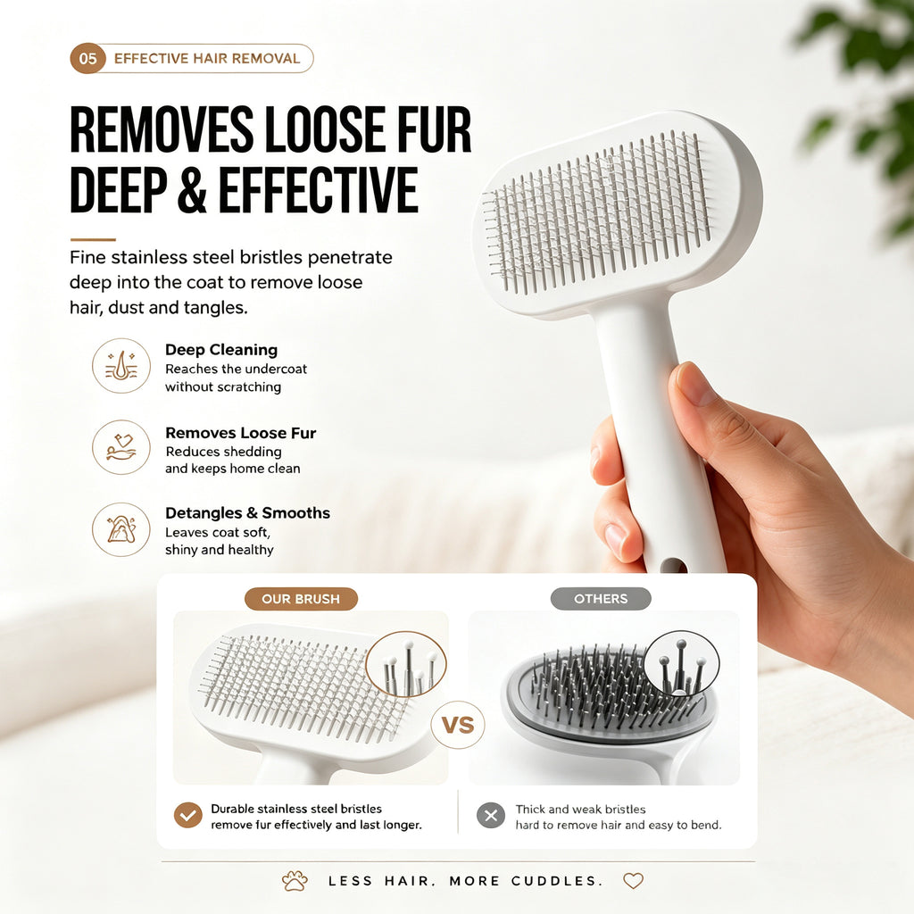 Self-cleaning slicker brush releasing fur with one click