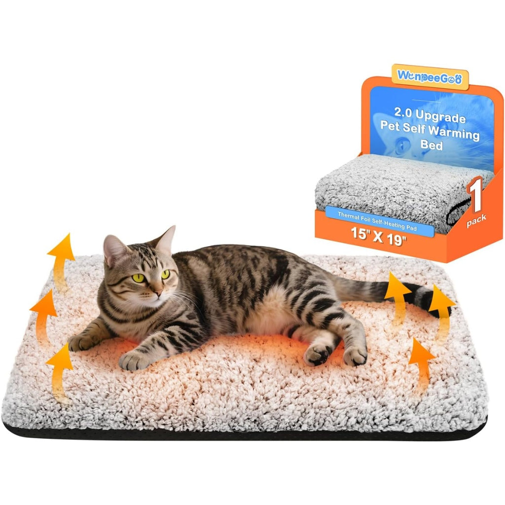 Self-warming cat bed with thermal mat, no electricity